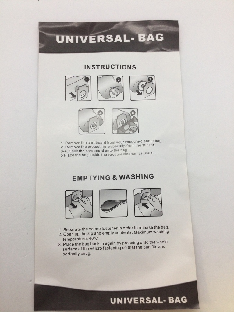 Sac aspirateur en tissu avec fermeture éclair lavable