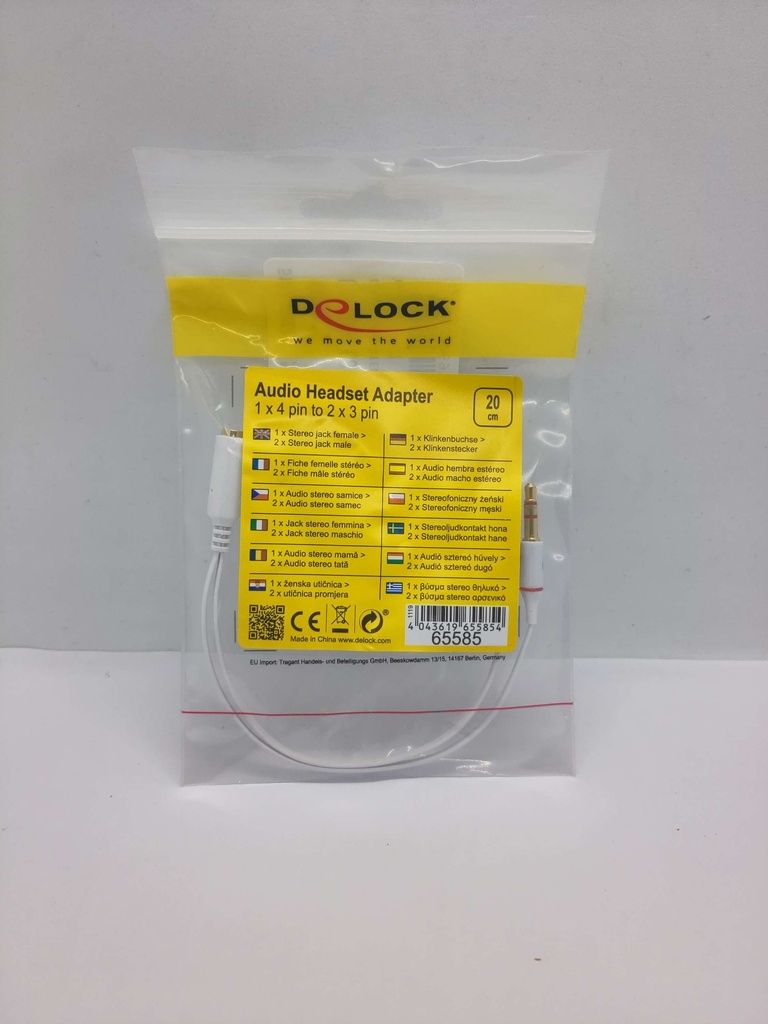 Adaptateur mini câble (20) fiche jack 3.5mm 2x mâle (3pin) / 1x femelle (4pin)