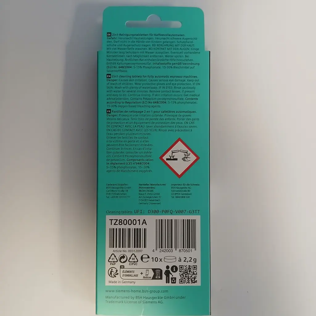 Pastille nettoyante machine à café Siemens 00312097