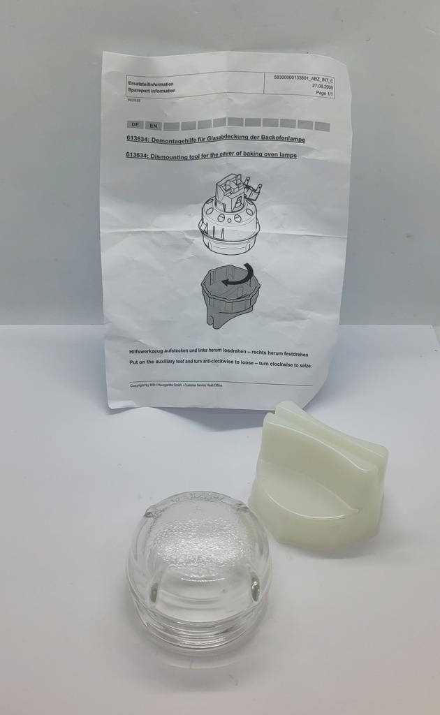 Verre de lampe avec outillage pour démontage facile - 00647309 - Bosch / Siemens