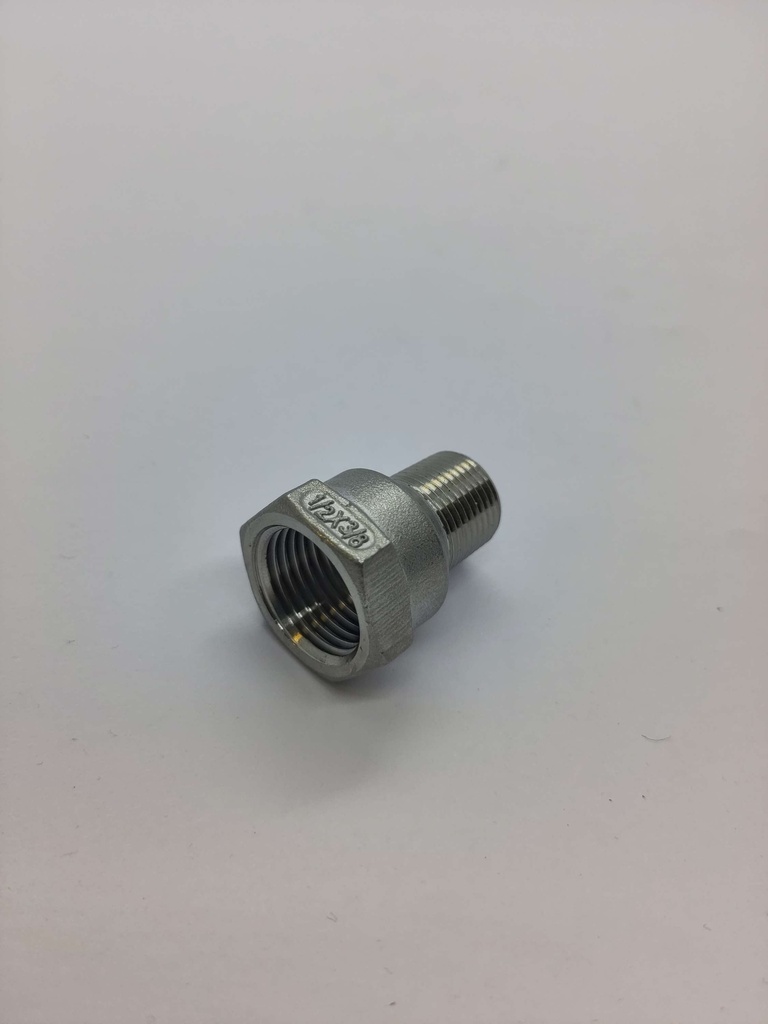 Raccord acier inox mâle 3/8" x  femelle 1/2"