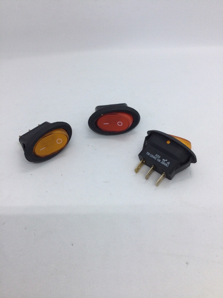 Interrupteur on/off - (ovale  41x25mm) 3 pins - 10A (max.) - 250V - KCD3