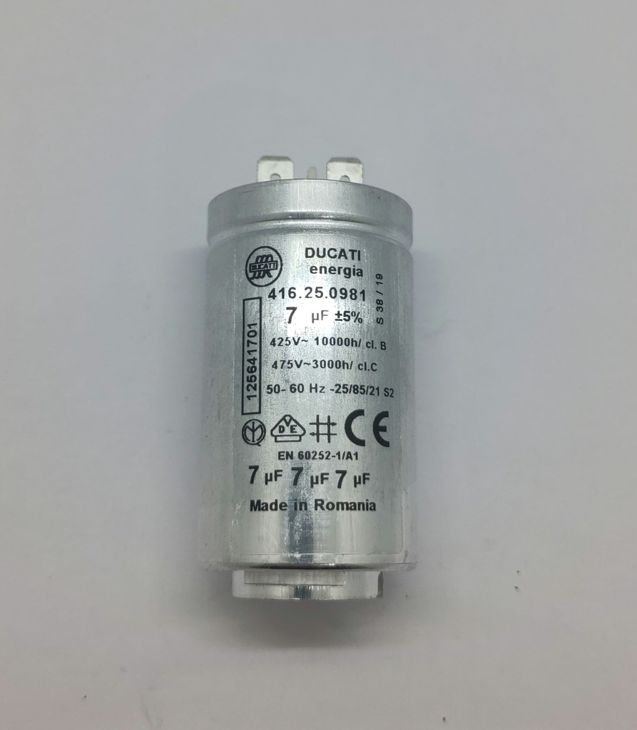 Condensateur Ducati (clipé) - ø35 x 70mm - 7uF - 450Vac - Electrolux / Universel