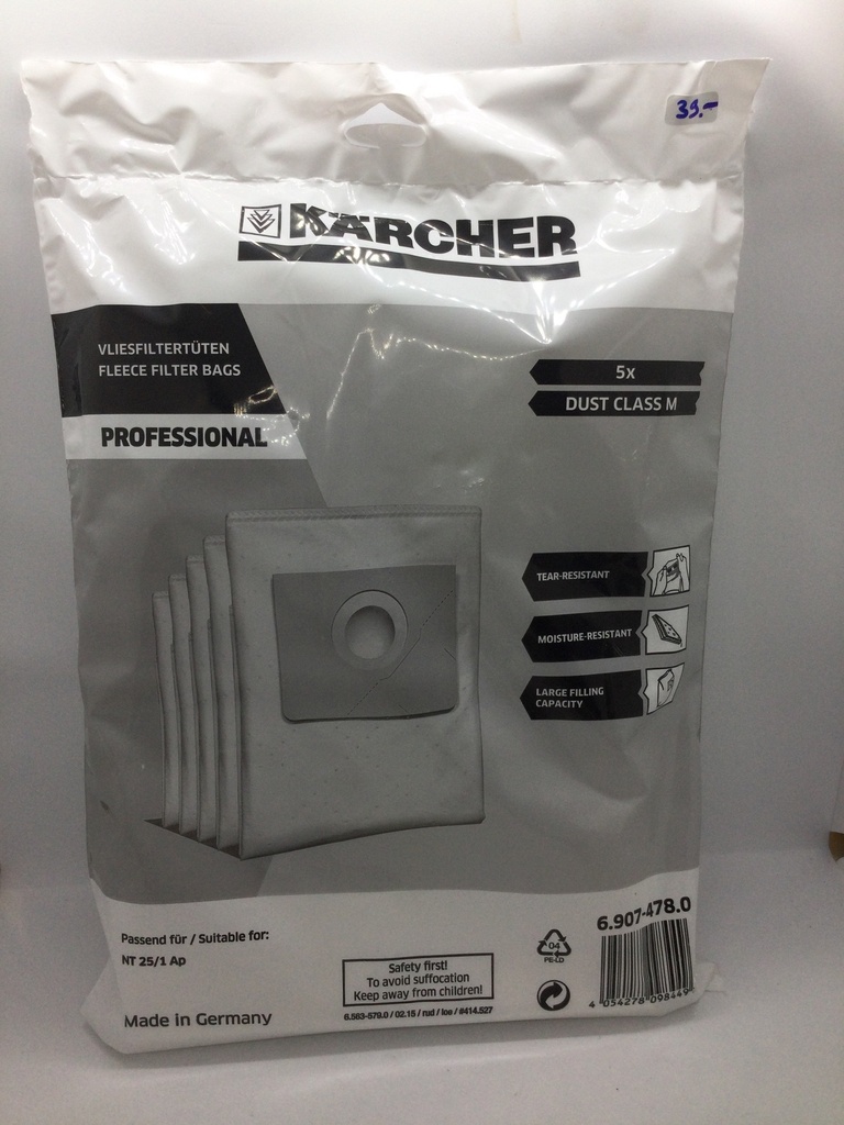 Kit 5 sacs - 25 litres - 6.907-478.0 - aspirateur traîneau - Kärcher