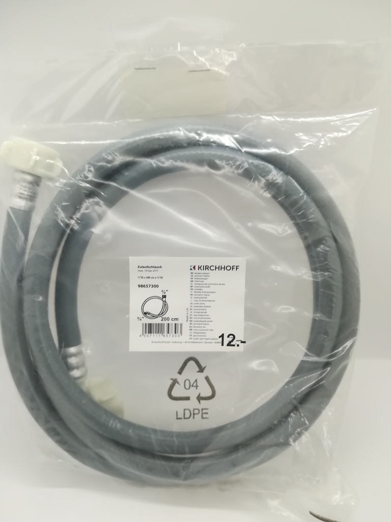 Tuyau arrivée d'eau droit et coudé 3/4"  x 2 mètres - Universel
