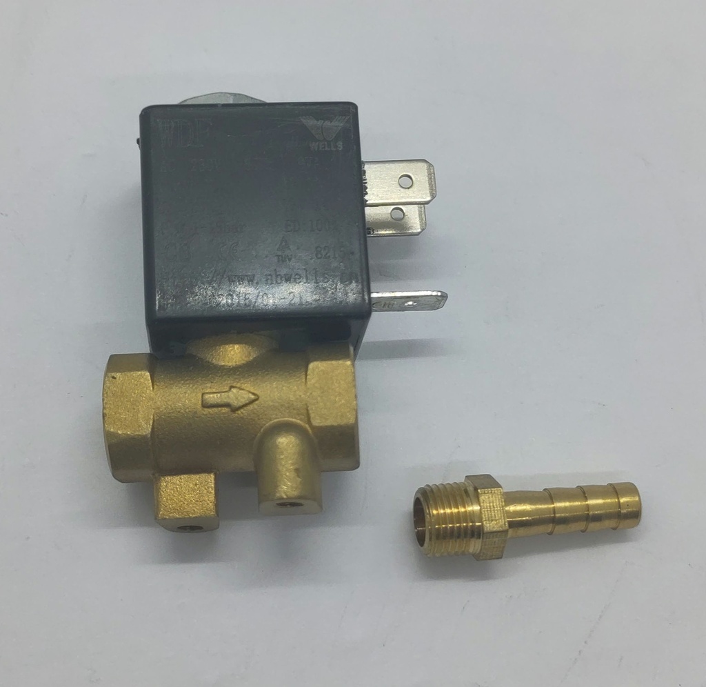 Electrovanne 1 voie  (2) - 180° - 1/8"/ 1/8" avec raccord 6mm - 230V - Universel
