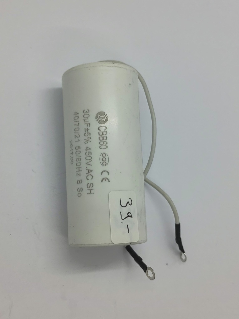 Condensateur CBB60 (plat) - ø41 x 92mm - 30uF - 450Vac - Universel