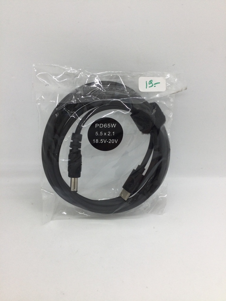 Câble PD65W mâle/mâle (USB 3.1 C / 5.5x2.1) - 1.5 mètre - droit - Universel