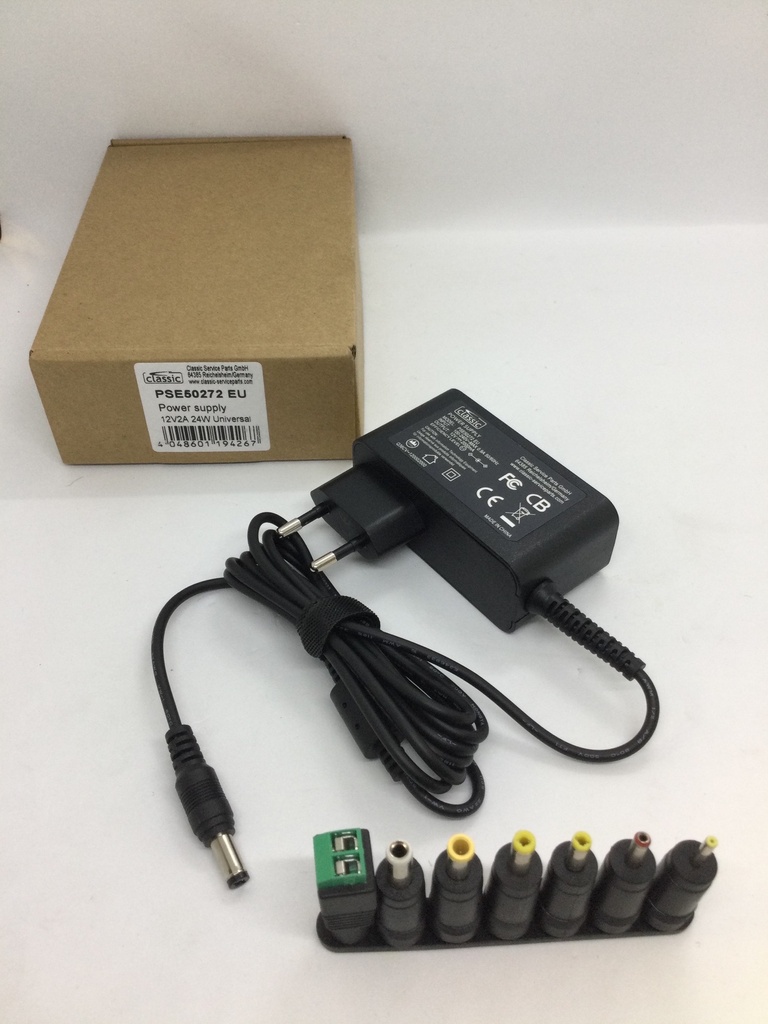 Chargeur 12V + kit embout - 2000mA - 24W - 5.5mm - PSE50272EU - Universel