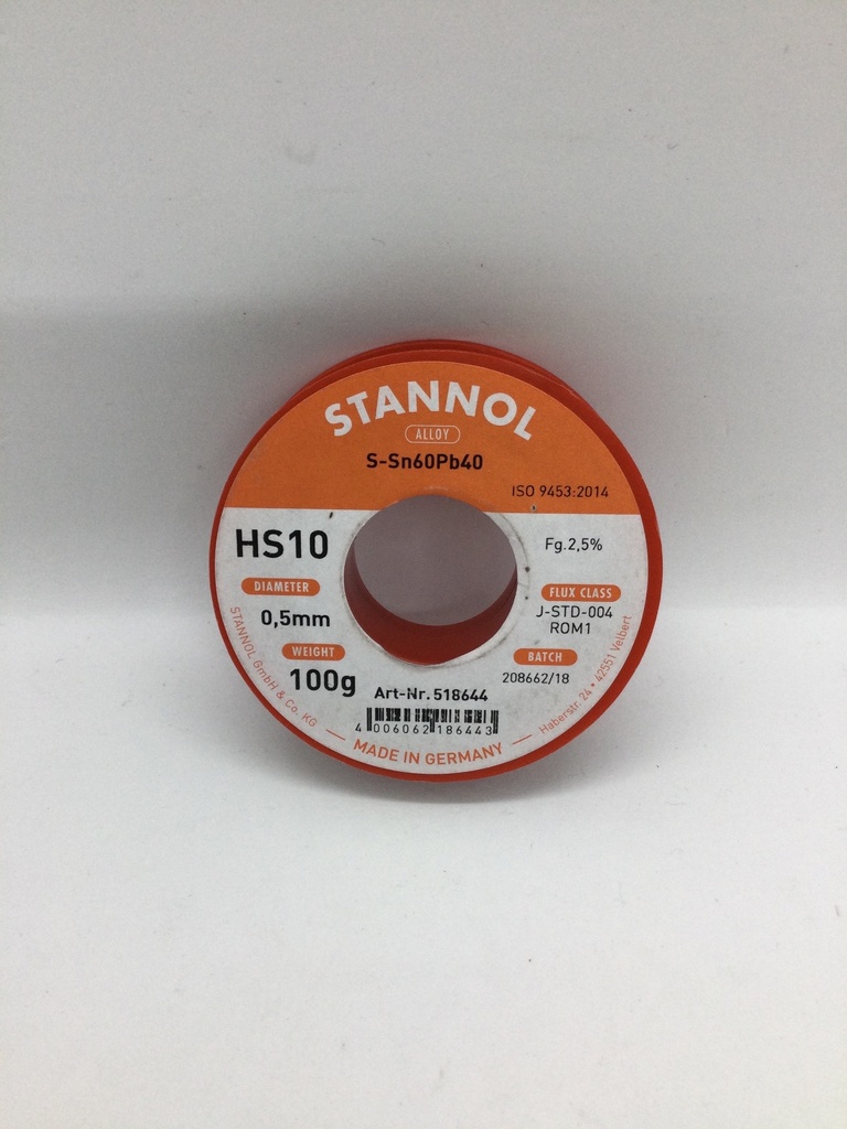[182-49-413] Fil à souder - 0,5mm / 100g - S-Sn60Pb40 - Stannol 