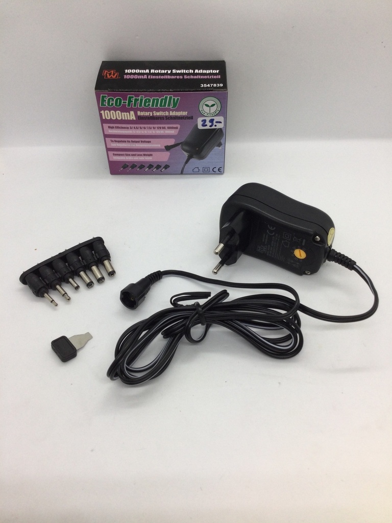 Chargeur universel 3V à 12V + kit embout - 1000mA (max) 16.5W - 5.5mm