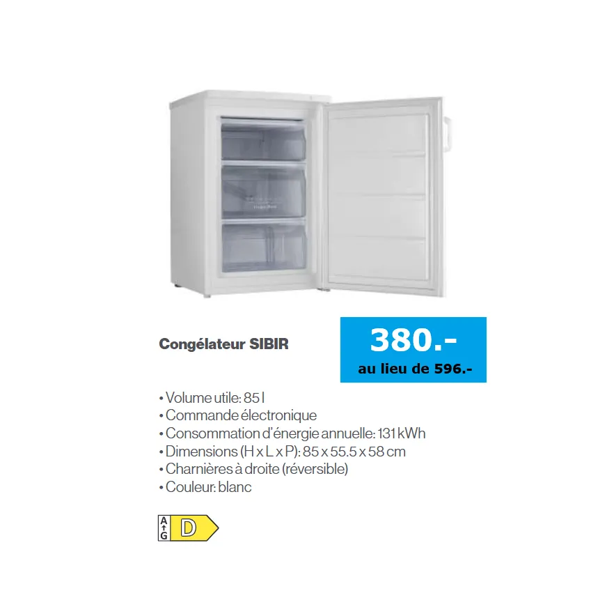 Congélateur Sibir pose libre 85cm