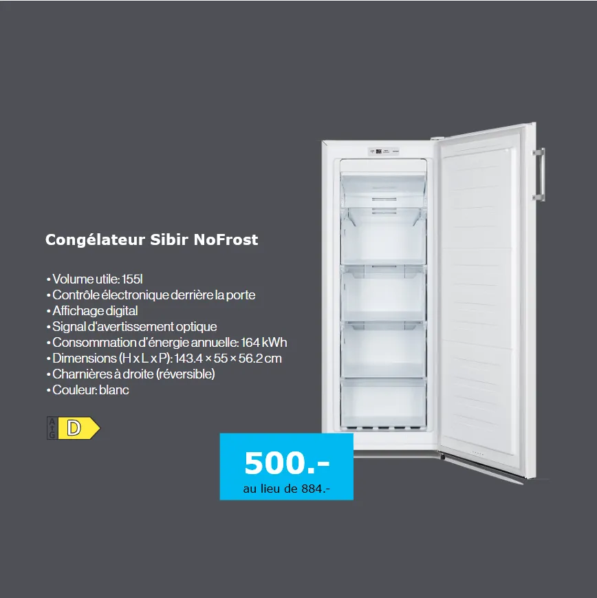 Congélateur Sibir NoFrost pose libre 143.4cm