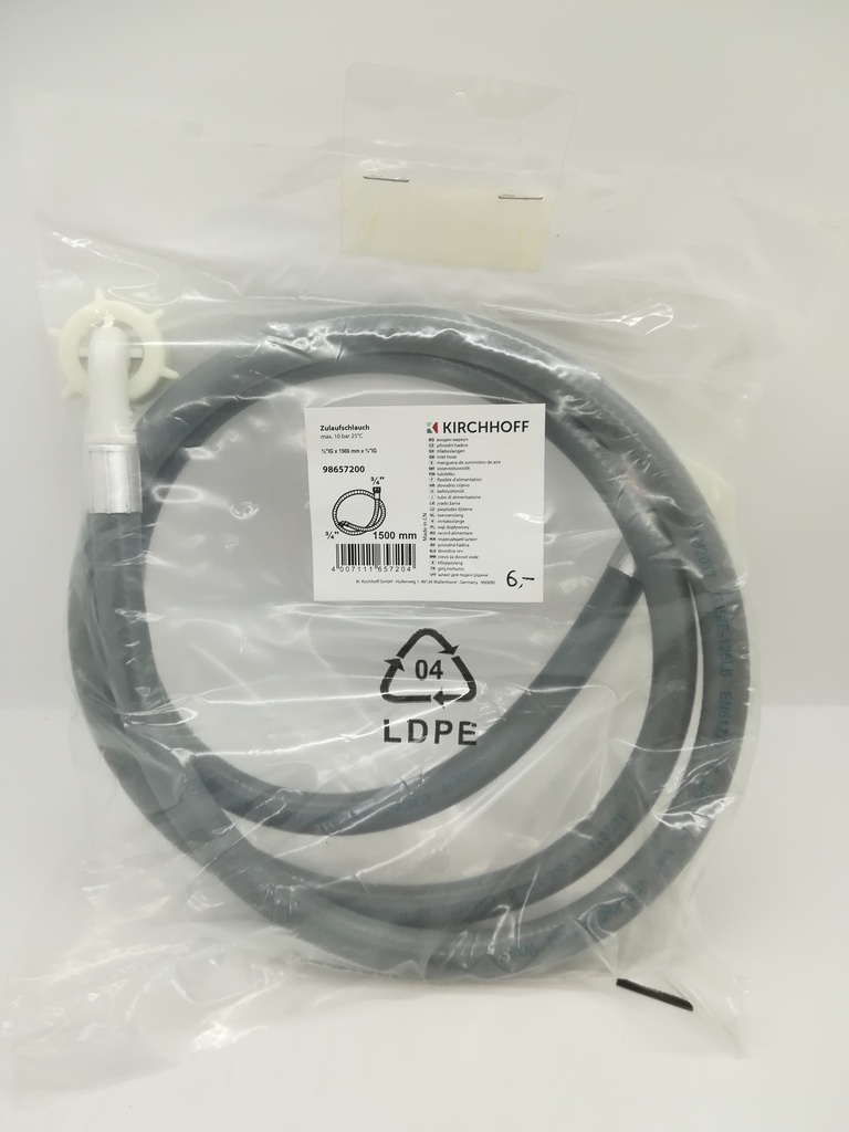 Tuyau arrivée d'eau droit et coudé 3/4"  x 1.5 mètres