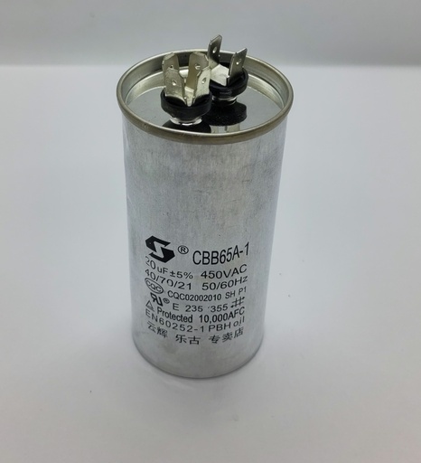 Condensateur CBB65A-1 - ø50 x 103mm - 20uF - 450Vac - Universel