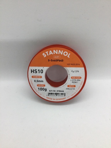 [182-49-413] Fil à souder - 0,5mm / 100g - S-Sn60Pb40 - Stannol 