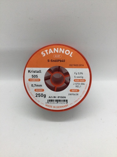 [182-49-431] Soudure pour composant électronique - 0,7mm / 250g - S-Sn60Pb40 - Stannol 